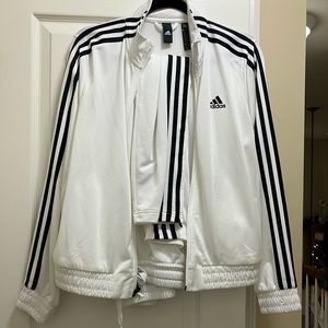 Womens Adidas Tracksuit White Classic ZipUp (M) & Adjustable Straight Jogger (S)